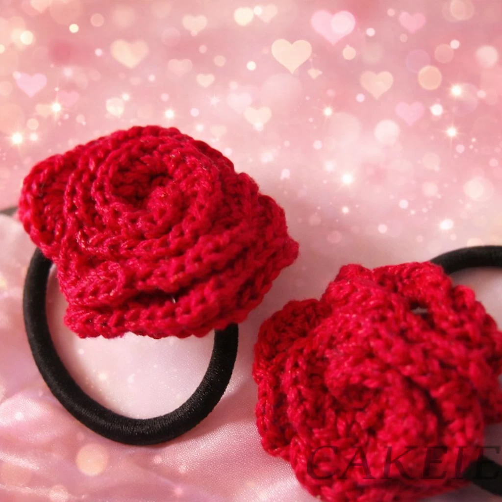Red Rose Crochet Hair Tie